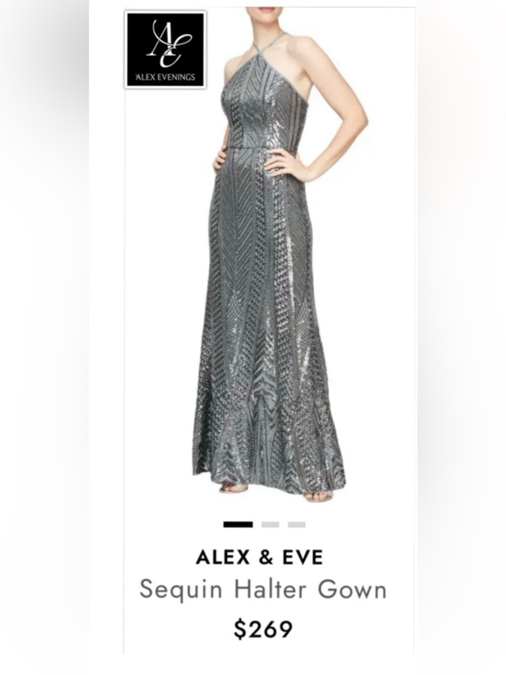 Alex & Eve silver sequin art deco formal gown size 12